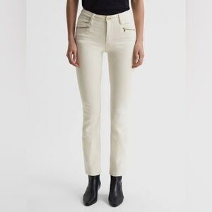 NWOT PAIGE Cindy High Rise Straight Leg Jeans Sandy Ecru Modern Zip Pockets 29